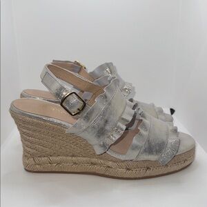 Jack Rogers Rosie Ruffle Wedge Sandals Women’s Size 7.5 Metallic Silver Leather